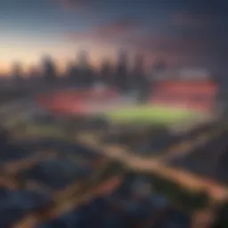 Houston skyline with a sports stadium