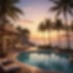 Luxurious ocean resort with sunset view